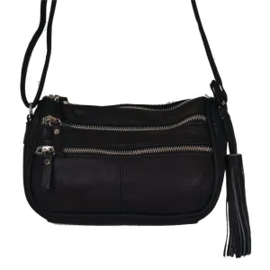 TAG # RM509BK BLACK LEATHER CROSS BODY PURSE 8" X 6" ..