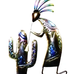 Metal Kokopelli w/ Cactus 15.5"H