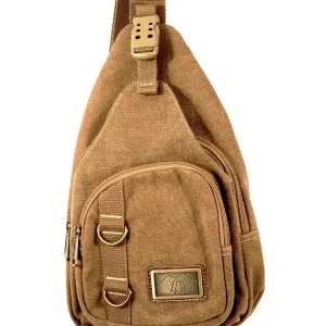 MED. BROWN CANVAS SLING PURSE 13X9
