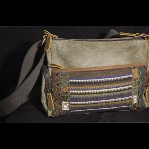 CANVAS & BROCADE SHOULDER BAG