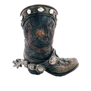 Horse w/ horseshoe boot pencil cup 4.5"H